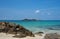 The beautiful Scenery of rock on the White sand beach with clear blue sea in blackground during summer season at Samaesarn Island