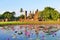 Beautiful Scenery Scenic View Ancient Buddhist Temple Ruins of Wat Mahathat in The Sukhothai Historical Park in Summer