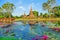 Beautiful Scenery Scenic View Ancient Buddhist Temple Ruins of Wat Sa Si in The Sukhothai Historical Park, Thailand