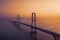 Beautiful scenery of Suramadu bridge at sunset