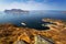 Beautiful scenery of west Norway coastline from the Sukkertoppen hill (Sugar Loaf Top