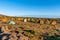 Beautiful scenery of yellow tents in a mountain landscape