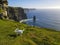 Beautiful Scenic Aerial drone view of Ireland Cliffs Of Moher in County Clare, Ireland.