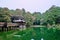 Beautiful scenic of Jiemei Sister lake with small hut