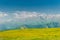 Beautiful scenic mountains and field with blooming poppies, Armenia