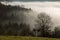 Beautiful scenic winter landscape with a fog filled valley