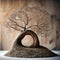 Beautiful sculpture created with pebbles and branches - ai generated image