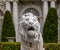Beautiful sculpture of the lion in front of historic Rosecliff Mansion in Newport, Rhode Island