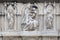 Beautiful sculptures of Mother of God and angels on front of the 15th century fountain Fonte Gaia in Siena, Italy.