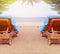 Beautiful sea deck chair palm background