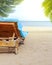 Beautiful sea deck chair palm background resort