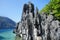 Beautiful sea landscape with sharp rocks . Palawan Island .