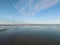 Beautiful sea with seagulls. View of the coast of the English Channel in France in the city of Deauville.