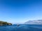 Beautiful sea view, sailboats far away in the sea in sunny day, natural background, amazing summer adventure