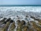 Beautiful sea with waves splashing water landscape view from the beach in a warm tropical eastern country southern resort.