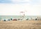 Beautiful seacoast beach Lido azzurro before thunderstorm in Catania, Sicily, Italy