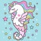 Beautiful seahorse among the stars. Unicorn. Vector