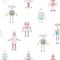 Beautiful seamless baby girl pattern with cute hand drawn watercolor robots. Stock illustration.