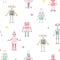 Beautiful seamless baby girl pattern with cute hand drawn watercolor robots. Stock illustration. Autotraced vector.