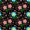 Beautiful seamless embroidery with multicoloured floral pattern on black background. Vector image