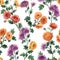 Beautiful seamless floral pattern with watercolor gentle blooming chrysanthemum flowers. Stock illustration.