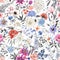 Beautiful seamless floral pattern with watercolor gentle flowers in cold autumn fall colors. Stock illustration.
