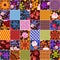 Beautiful seamless patchwork pattern with flowers. Colorful quilt design from stitched square patches with different ornaments