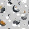 Beautiful Seamless Pattern with Animals, Moon and Stars