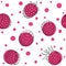 Beautiful seamless pattern cartoon black and white outline raspberry and pink dots. design for holiday greeting card and