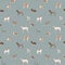 Beautiful seamless pattern with cute watercolor hand drawn dog breeds Cocker spaniel Greyhound Hound Basenji and Russian