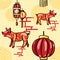 Beautiful seamless pattern with funny pig and lantern. Happy chinese new year. Earth boar- simbol 2019