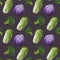 Beautiful seamless pattern with gouache hand drawn cabages gray background. Stock illustration. Healthy food painting