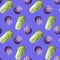 Beautiful seamless pattern with gouache hand drawn red and chinese cabages on lilac. Stock illustration. Healthy food