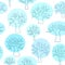 Beautiful seamless pattern of hand drawn doodle blue trees, circle snow.