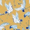 Beautiful seamless pattern with hand drawn watercolor crane birds. Stock illustration.