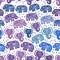 Beautiful seamless pattern Indian Elephant with polka dot ornaments. Hand drawn ethnic tribal decorated Elephant. blue purple lila