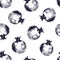 Beautiful seamless pattern with monochrome pomegranates hand drawn in elegant antique style. Ripe fresh fruits on white