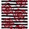 Beautiful seamless pattern outline of red roses on striped black and white background.