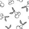 Beautiful seamless pattern of paired cherries with leaves.