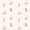 Beautiful seamless pattern with peonies, beauty accessories shoes and perfume