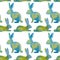 Beautiful seamless pattern with silhouettes of rabbits of blue,