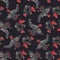Beautiful seamless pattern with watercolor black roosters. Stock illustration.
