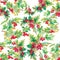 Beautiful seamless pattern in watercolor branches with rowan berries