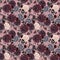 Beautiful seamless pattern with watercolor dark blue, red and black dahlia hydrangea flowers. Stock illustration.