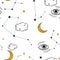 Beautiful seamless pattern with watercolor eyes. Stock illustration.