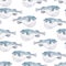 Beautiful seamless pattern with watercolor globe fish. Stock illustration.
