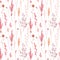 Beautiful seamless pattern with watercolor herbarium wild dried grass in pink and yellow colors. Stock illustration.