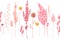 Beautiful seamless pattern with watercolor herbarium wild dried grass in pink and yellow colors. Stock illustration.