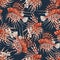 Beautiful seamless pattern with watercolor red lionfish. Stock illustration.