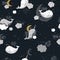 Beautiful Seamless Pattern with Whale, Moon and Stars